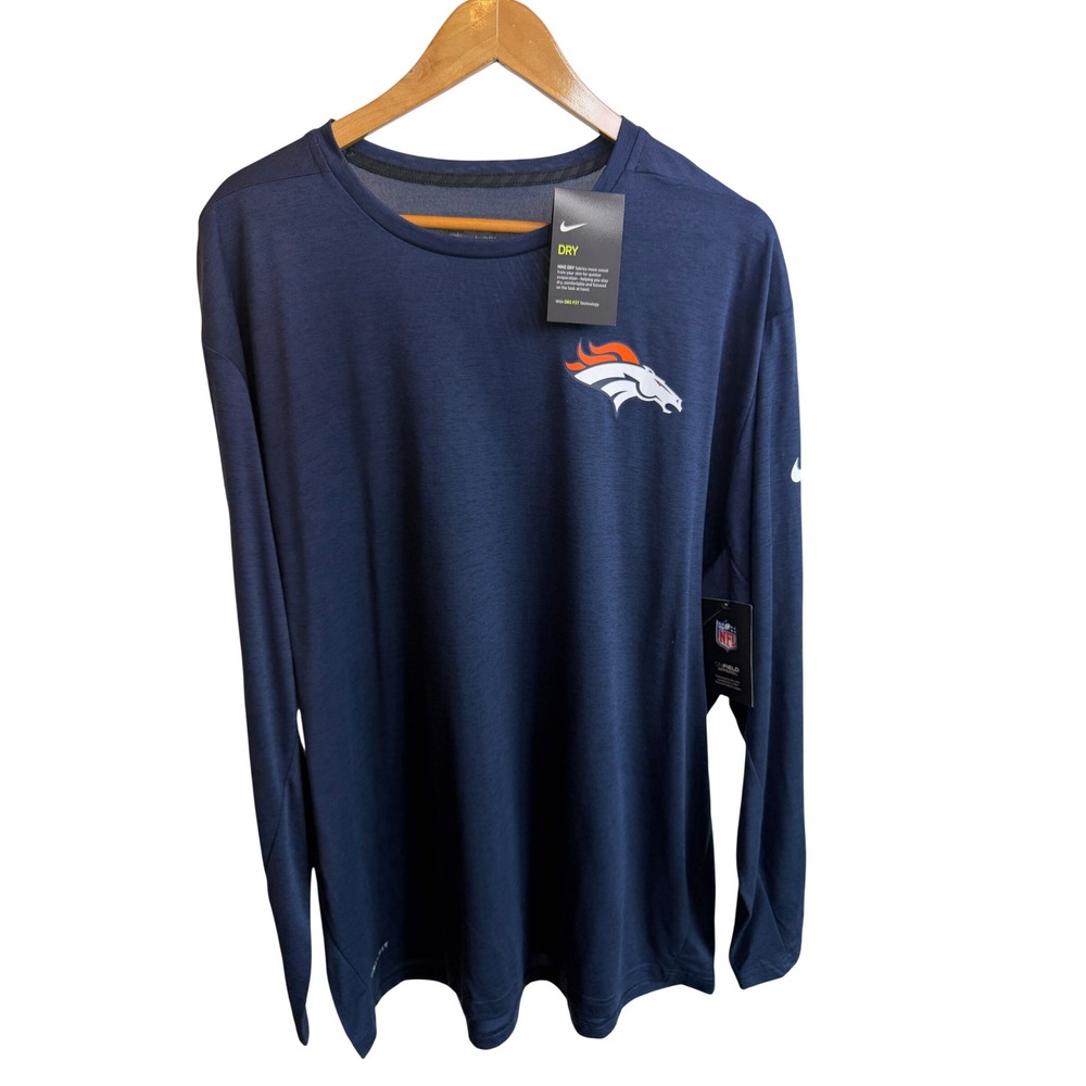 Nike Denver Broncos NFL Onfield Dri-FIT Long Sleeve Shirt Mens Large Blue NWT